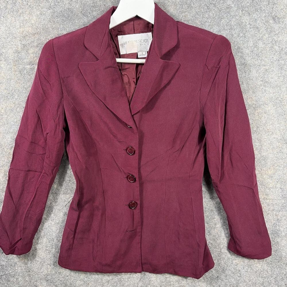Y2K VTG HUGO BUSCATI Red Long Sleeve 4 Button Blazer Silk Women's Sz 2P Made USA